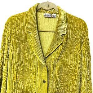 Chico's 1‎ Womens Lime Jacket Blazer Texture Velvet Pocket Artsy Office M 8/10